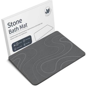 Stone Bath Mat Diatomaceous Earth Shower Mat Non-Slip Super Absorbent Diatomite Stone Bath Mats for Bathroom Floor Quick Drying Natural Easy to Clean (Line2-grey)