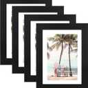 Hongkee 5x7 Picture Frame (4 Pack, Black) Made of Real Glass and Wooden Frame - Display Pictures 4x6 with Mat or 5x7 Without Mat, 5 by 7 Photo Frames TableTop Display and Wall Mounting