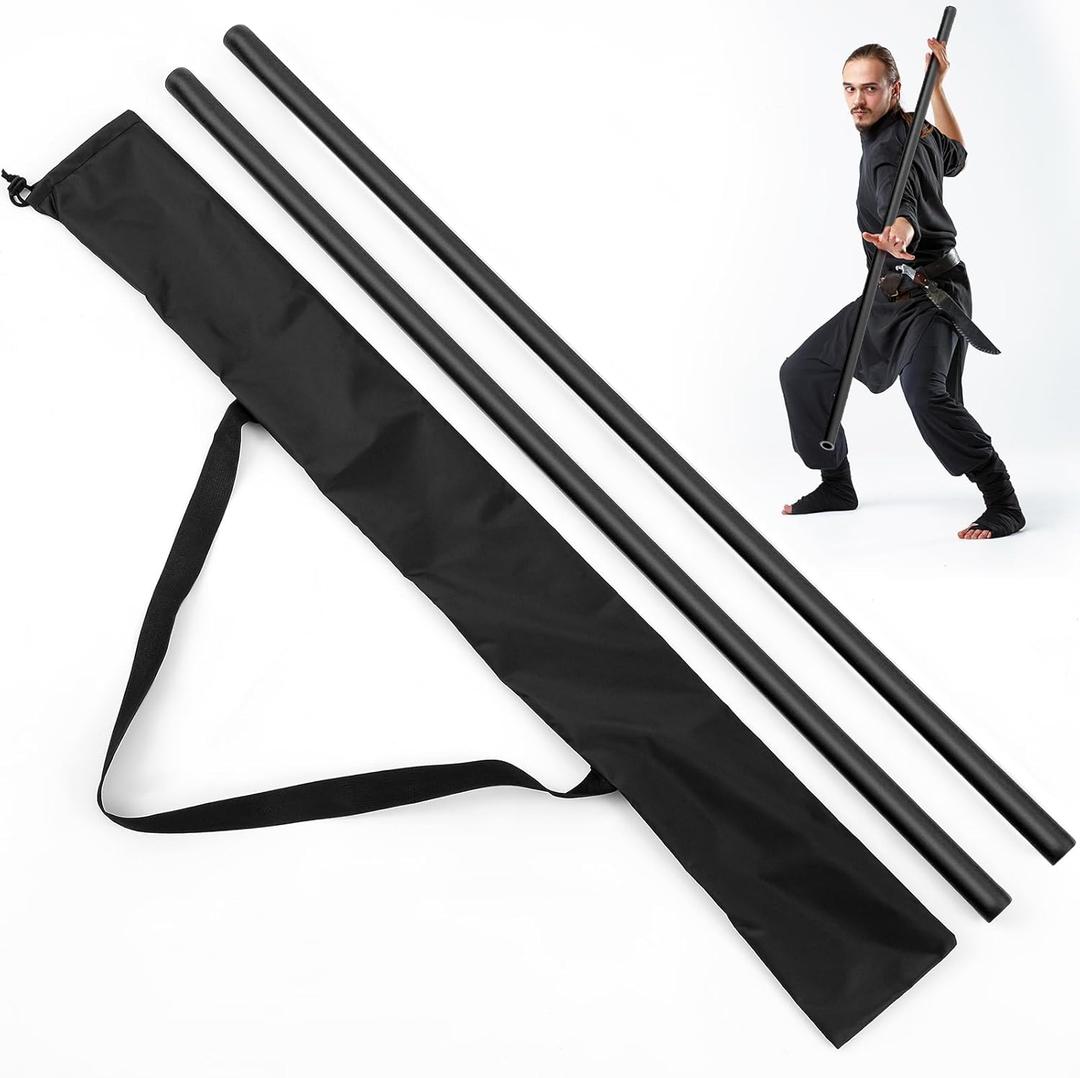 ShinyRelief 2 Pcs Foam Padded Sticks Martial Arts Training Stick, Foam Padded Practice Bar with Carrying Bag for Safe Practice Training Martial Arts and Karate (3.94 ft, Black)