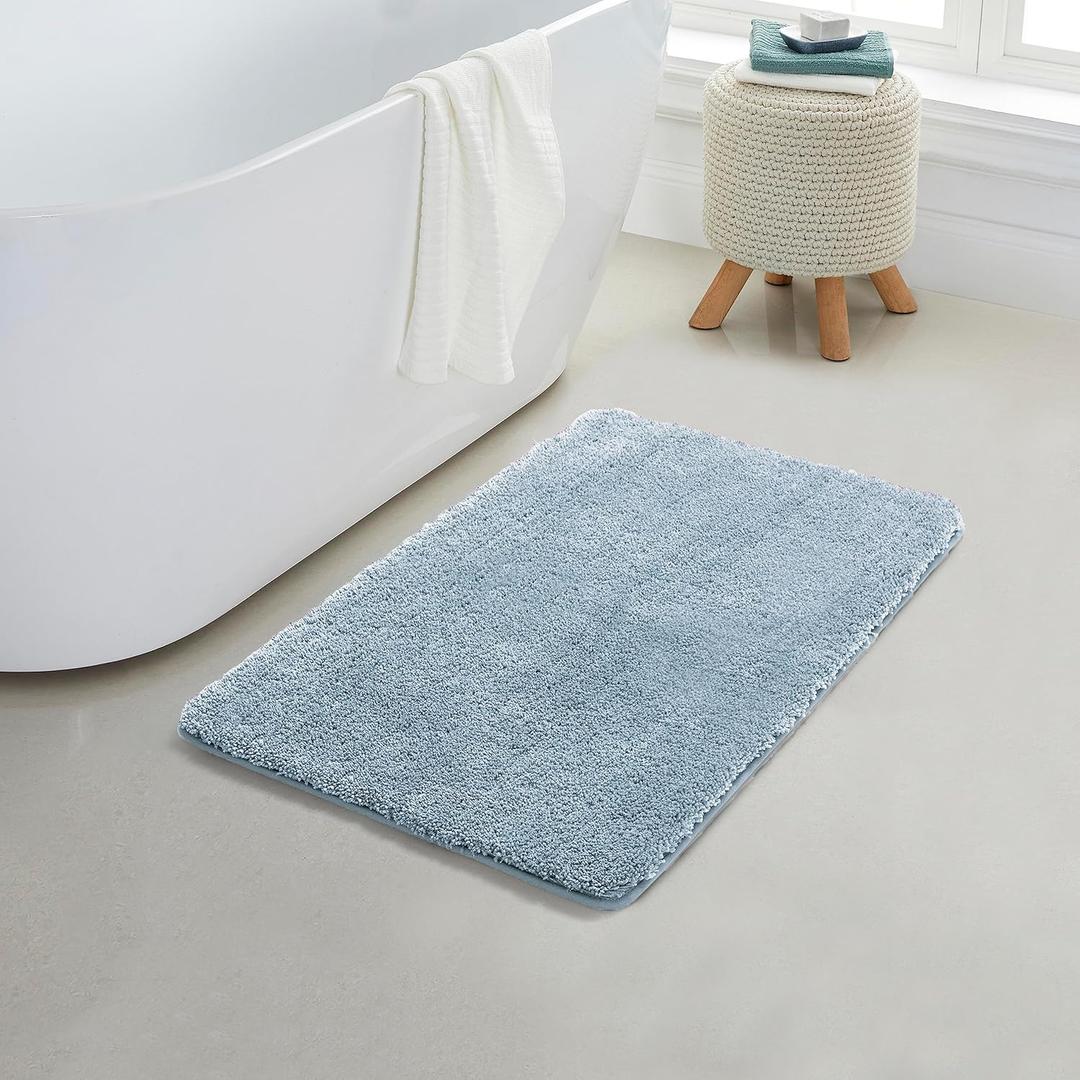 YHF Bathroom Rugs 17x24, Extra Thick & Soft Microfiber Shaggy, Machine Washable Bath Mats, Absorbent Bath Rugs, Non-Slip Rubber Backing Bath Mat for Bathroom Floor, Tub and Shower, Blue