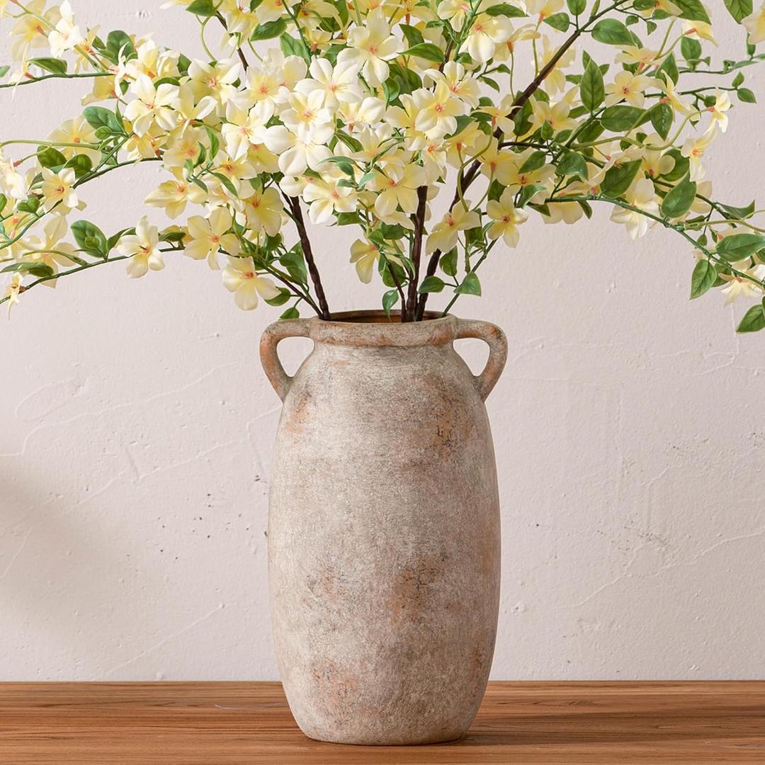 Ceramic Flower Vase 12 inch Farmhouse Rustic Vase Decorative Pottery Terracotta Tall Vases for Home Decor Table Mantle Fireplace Living Room Bathroom Wedding Centerpiece (Large-Terracota)