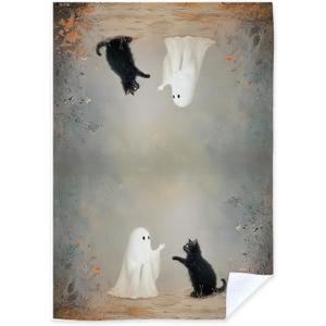 Cute Ghost Decor Kitchen Towels, Halloween Decorative Hand Towels for Bathroom, Ghost and Black Cat Decor Dish Towel, Black Cat Gifts Tea Towels, Halloween Decor for Home, 16x24 Inch