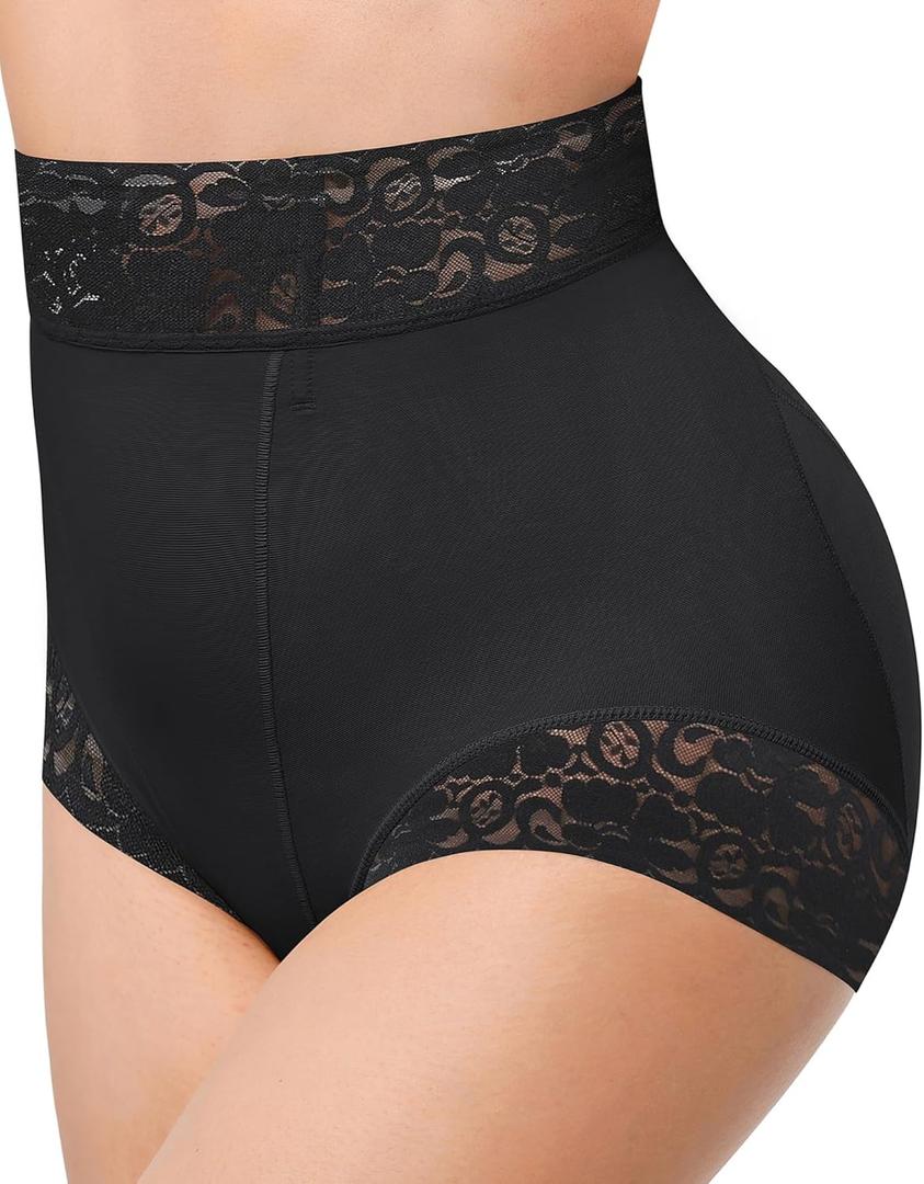 SHAPELLX Shapewear for Women Tummy Control Short Faja Body Shaper Compression Panties Mid Waisted Briefs Lace Underwear (Small, Black)