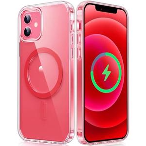 FNTCASE for iPhone 12 Clear Case: for iPhone 12 Pro Magnetic Military Grade Drop Protection Anti Yellowing Cell Phone Cover - Rugged Durable Shockproof Protective Bumper(Red)