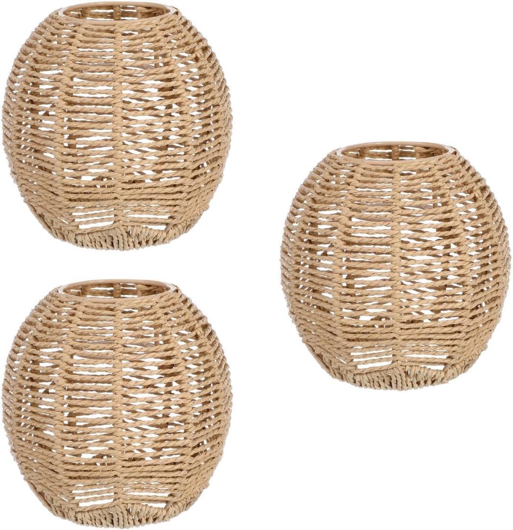 UPKOCH 3pcs Boho-Style Woven Lamp Shade, Rattan Pendant Light Cover, Vintage Chandelier for Living Room, Restaurant, Cafe & Home Decor (15cm, Khaki)