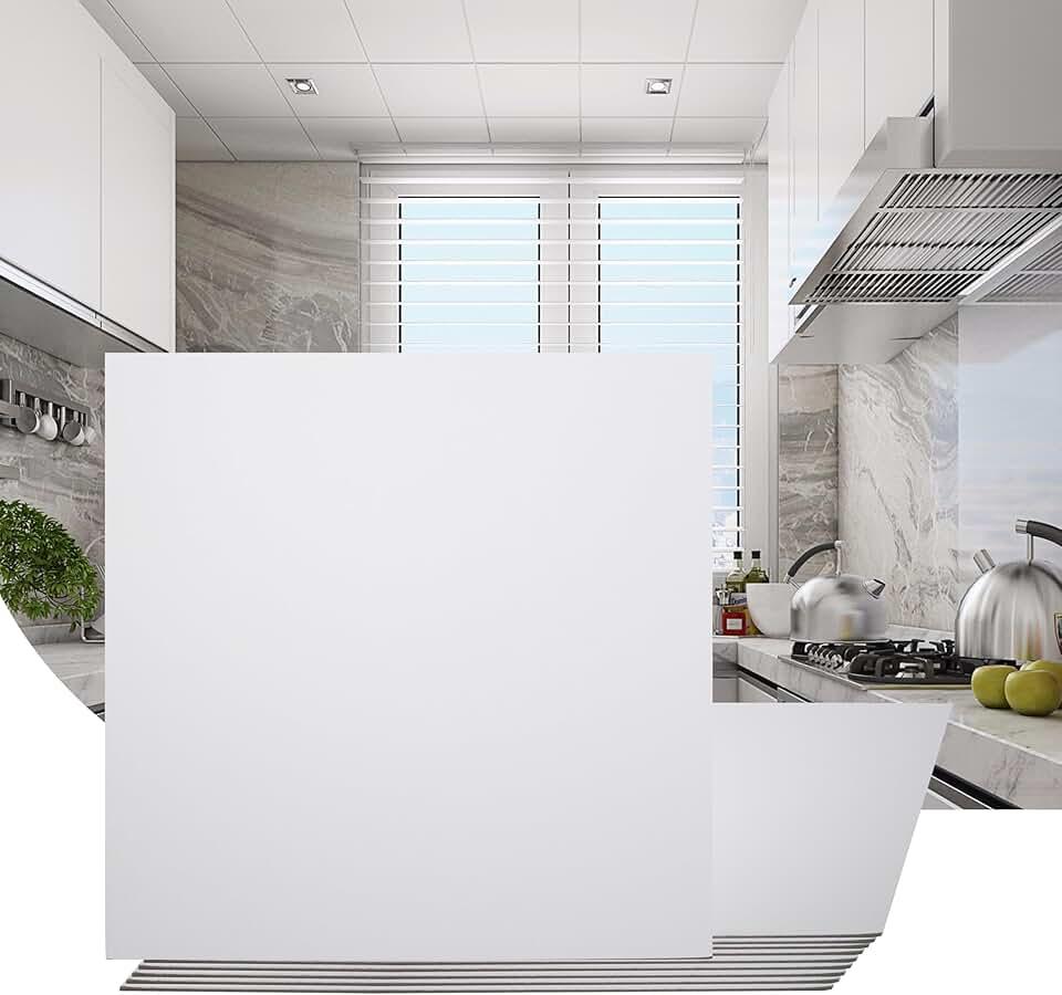 Sunnyglade 24-Pack Drop Ceiling Tile 2ft x 2ft, Smooth White PVC Ceiling Panel 24 x 24in, 7mm thicknesses Waterproof Reusable and Fire-Rated, 48 Sq. Ft (12, White)