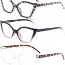 DXYXYO Cat Eye Reading Glasses for Women 3 Pack Anti Blue Light Computer Readers Stylish Retro with Spring Hinge +1.00