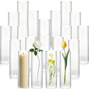 20 Pack 5.9" Tall x 1.8" Diameter Clear Glass Cylinder Vases - Multi-Use Flower Vase, Hurricane & Floating Candle Holders for Wedding Centerpieces, Home Decor, Table Displays