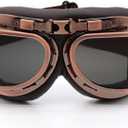kucehiup Vintage Aviator Goggles Motorcycle Goggles (Copper Frame Smoke Lenses)