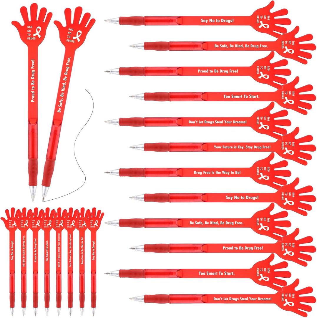 48 Pcs Red Ribbon Week Gifts Pens Bulk Drug Free Hand Ballpoint Pens Say No to Drugs Awareness Gift for Student School Classroom Volunteer Publicity Event Charity Campaigns Supplies (General)