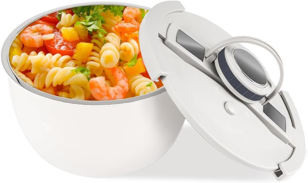 Double-Walled Stainless Steel Insulated Serving Bowl with Leak - Proof Lid - Insulated Casserole Dish - Keeps Food Warm and Cold for Hours - Perfect for Holidays, Parties, Camping - (5QT, White)