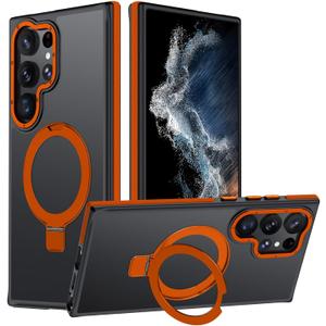 for Samsung Galaxy S22 Ultra Case, Magnetic Adjustable Ring Stand [Fit for Magsafe], [Military-Grade Shockproof Protection] Phone Case for S22 Ultra Case with Kickstand&Ring Holder (Orange)