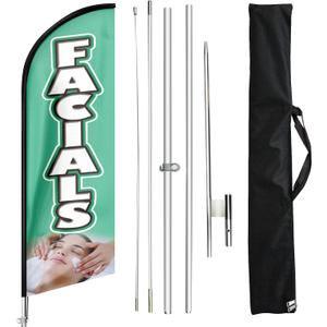 Facials Feather Flag Sign, Facials Swooper Flag Pole Kit and Ground Stake, 11 Feet Advertising Feather Banner Sign for Facials Business