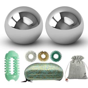 Stainless Steel Baoding Balls Set, 1.5 inch Chinese Health Massage Balls for Hand Therapy, Exercise, and Stress Relief, No Chime Handball