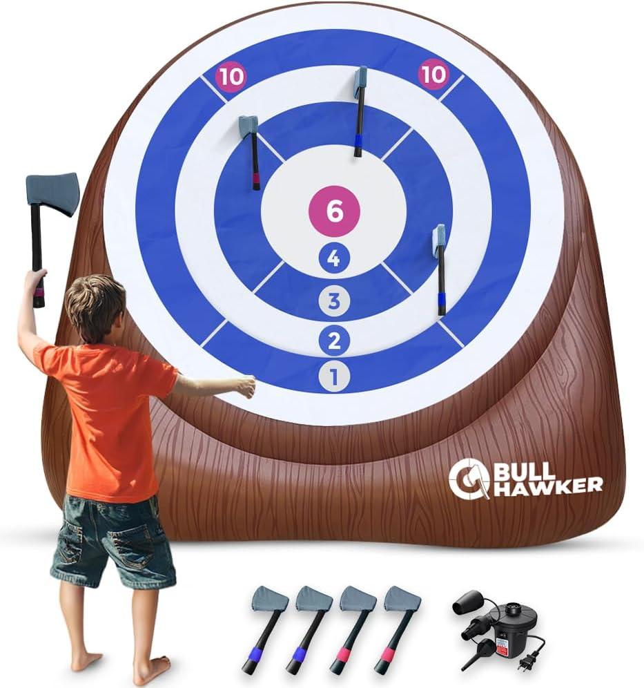 Swooc Games - Bull Hawker | Giant Axe Darts (Over 6ft Tall) w/ 15+ Games | Axe Throwing Game for Backyard w/Air Pump | Outdoor Games for Adults and Family | Carnival Games | Throwing Axe Yard Games