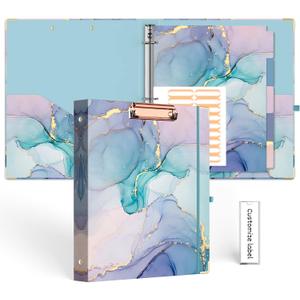 EYROZILL 3 Ring Binders 1 Inch for 8.5" x 11" Paper with 5-Tab Dividers, Cute Three Ring Binder Folders with Clipboard, Aesthetic 3 Ring Binder with Pockets (Green Marble)