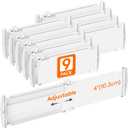 Lifewit 9 Pack Drawer Dividers 4" High, 10.5-16.5" Dresser Drawer Divider, Adjustable Drawer Organizers for Clothes, Plastic Drawers Separators for Dresser, Bedroom, Bathroom, Kitchen, Office