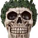 Pacific Giftware Novelty Cannabis Leaves Marijuana Weed Pot Head Skull Figurine Halloween Decor Collectible 5.25 Inches Tall
