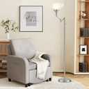 Floor Lamps for Living Room Silver, 70" Tall Standing Lamp with Glass Shade, Bedroom Floor Lamp with 350Adjustable Swing Arm Lamp, Pole lamp for Bedroom, Living Room, Office, Bulbs Included