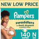 Pampers Swaddlers Diapers, Size 0 (up to 10 lbs), 140 Count, Hypoallergenic, Absorbent, Keeps Baby Dry and Comfortable, Skin Safe Disposable Newborn Baby Diaper