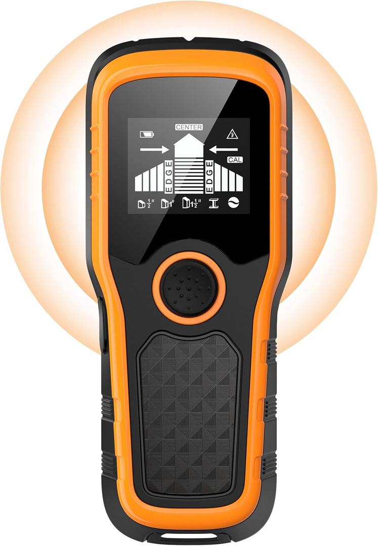Stud Finder Wall Scanner 5-in-1 - Detector for Wood, Metal, Joists, Pipes, and AC Wires, Upgraded New Version Intelligent Chip, High-Definition LCD Display Screen & Audible Alarm (Orange)