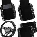 NBTEPEM Bling Car Floor Mats Full Set and Steering Wheel Cover, Universal Fit Most Cars, 4 pcs Sparkle Glitter Diamond Carpet, 5 pcs Bling Car Accessories Set for Women (Black Diamond)