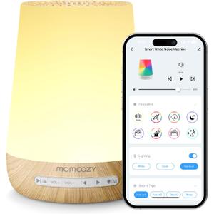 Baby Sound Machine, Momcozy White Noise Machine for Baby Sleeping with Night Light, Toddler Sleep Trainer with 34 Soothing Sounds, Timer, App Remote Control, Personal Sleep Routine(Wood Grain)