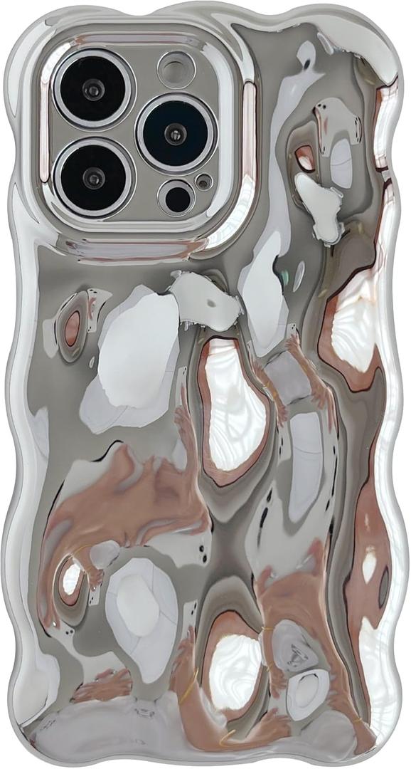 Caseative for iPhone 13 Pro Case,Water Ripple Wave Meteorite Bubble Chrome Plating Electroplated Candy Phone Case (Silver)