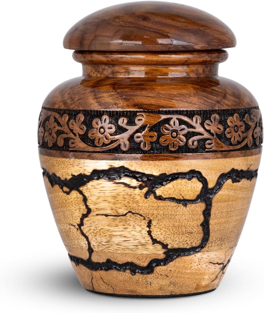 Small Wooden Urns for Human Ashes  20 lb Black Thunderstorm Pattern Cremation Urn, Decorative Keepsake Burial Container for Ashes Adult Male or Female Memorial Display