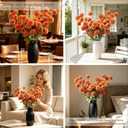 8pcs Orange Fake Flowers Silk Pompon Mum Artificial Flowers,Mini Artificial Chrysanthemums with Stems,Faux Flowers For Vase,for Wedding Centerpieces, flower arrangements, vase fillers, and home decor