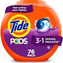 Tide PODS laundry detergent pacs, 3-in-1 Stain Remover, Odor Fighter, Color Protector, 76 Count, HE compatible, Spring Meadow Scent