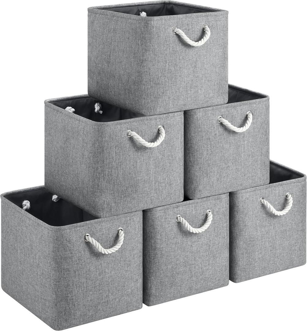 13x15x13 Storage Cube Bins, Heavy Duty Foldable Fabric Storage Bins with Handles and Metal Frame, 6 Pack Large Closet Organizer Bins for Clothes, Socks, Towels, Grey