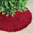 48-Inch Ruffled Sweater Knit Christmas Tree Skirt with Lace Ties, Burgundy