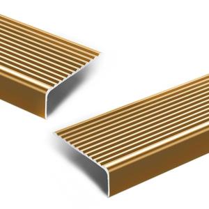 Outdoor Non-Slip Stair Treads Anti-Slip Aluminum Stair Edge Protector - Self Adhesive Stair Nosing for Staircases & Porch, Decorative Stair Edging (2PCS, Gold, 35.4inch) (Gold01)