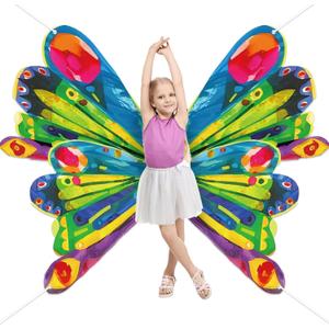 Caterpillar Theme Butterfly Wings Backdrop The Very Hungry Theme Party Supplies Green Insect Butterfly Wings Hanging Background Photo Props for Kids 1st Birthday Baby Shower Wall Decor