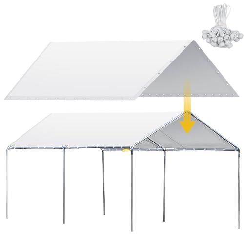 Wesnoy 10 x 20 ft Heavy Duty Carport Canopy Waterproof Garage Car Shelter Tarp Tent for Car Canopy Replacement Cover with 50 Ball Bungees, Only Top Cover, Frame is Not Included