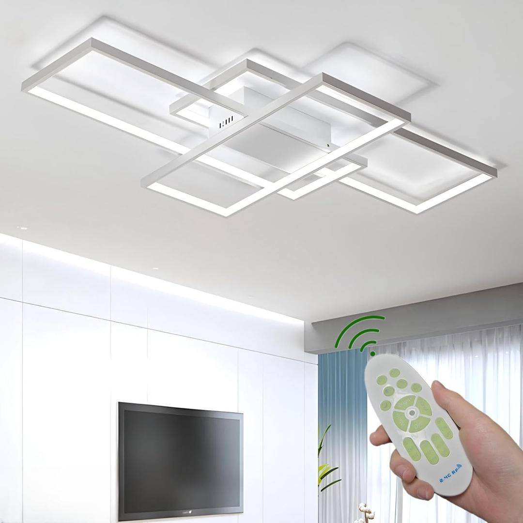 Flush Mount Modern LED Ceiling Light, Dimmable 3 Color Selectable, For Sitting Room, Kitchen, Bedroom, Hallway, Porch (White, 35.4*19.7*2.5 IN)