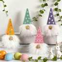 2 x DAZONGE Easter Decorations, Easter Gnome Decor, 4PCS Wooden Spring Gnomes with Faux Fur Beards, Cute Gnome Figurines for Tiered Tray Mantel Shelf Table