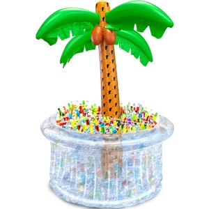 TURNMEON 72" Inflatable Palm Tree Cooler 200+ Drinks Super Large Capacity Pool Party Decoration Foldable Ice Bucket for Beach Luau Hawaiian Birthday Tropical Themed Summer Outdoor Party Supplies