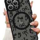 ZIYE Magnetic Case for iPhone 14 Pro Max 6.7 Inch [Compatible with MagSafe] Hard PC and Soft TPU Case with Black Bow Butterflies Anti-Scratch Shockproof Protection Phone Cover for Women - Black