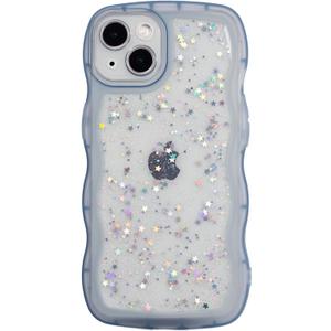 Case for iPhone 13 6.1 Inch,Cute Clear Glitter Sparkle Case for Glamorous Women Girls,Non-Yellowing,Soft Slim TPU Wave Edge - Full Body Shockproof Protection Phone Cover -Blue