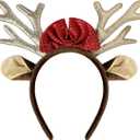 2 x Christmas Headbands for Women Gold Reindeer Antlers Headband for Womens Christmas Headband Holiday Headbands for Women