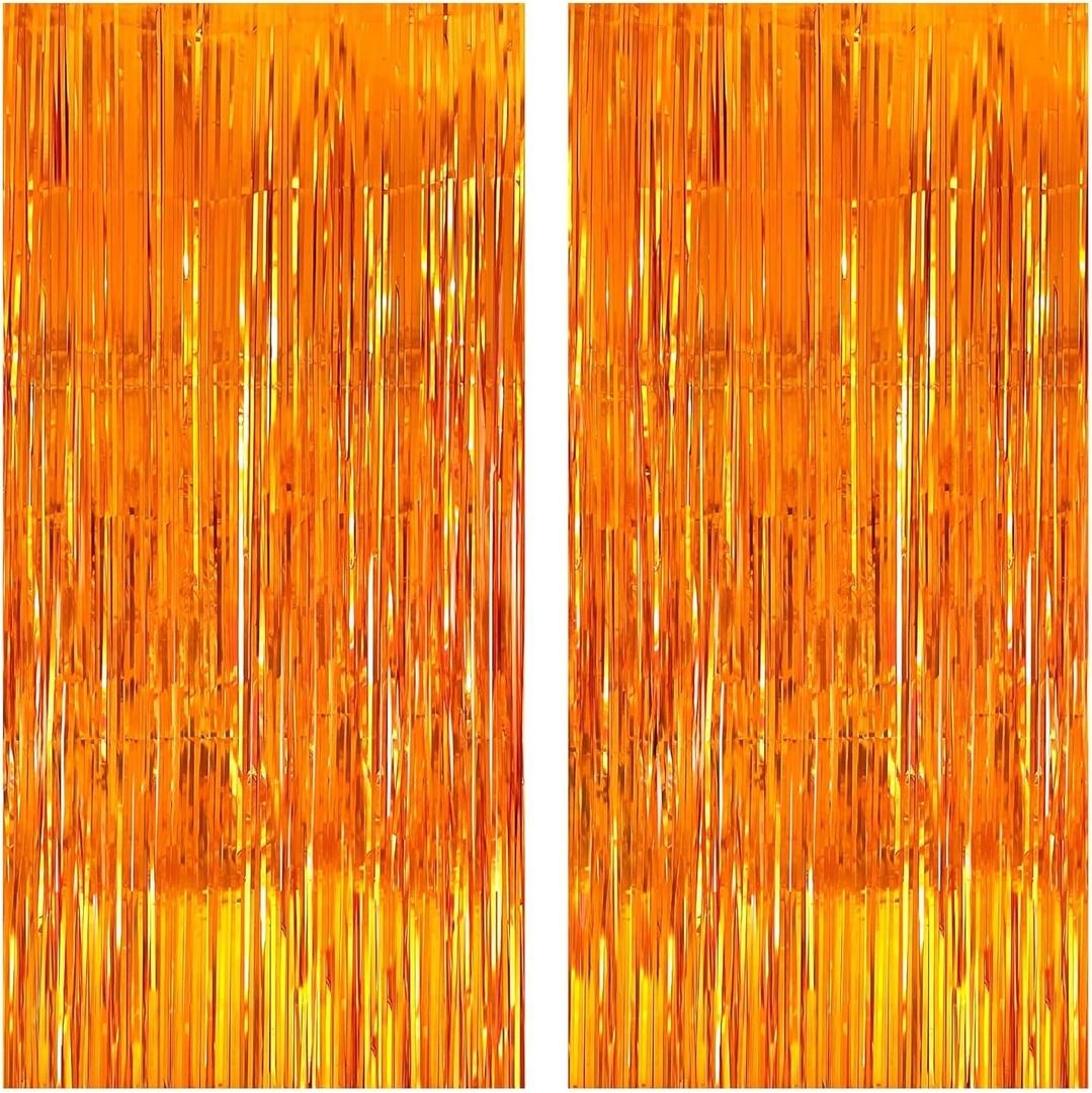 KatchOn, XtraLarge Orange Fringe Backdrop Curtain - 3.2x8 Feet, Pack of 2 Orange Backdrop | Streamers Graduation Decorations 2025 | Basketball Theme Party Decor | 2025 Graduation Party Decorations