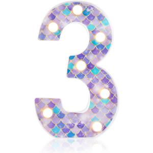 Mermaid Light-Up Number 3, LED Marquee Number for Birthday Party Decor, Mermaid Theme Glowing Number for Kids' Under the Sea Party, Baby Shower, Cumpleaños, Fiestas Decorations