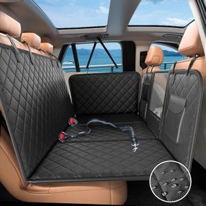 Back Seat Extender for Dogs-Large Space, Sturdy Seat Cover Hard Bottom with Storage, Washable Dog Hammock for Car, SUV, Truck, Black
