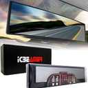 15.8" ICBEAMER Clip On Rear View Mirror | Flat Clear Tint Glass, Panoramic Wide Angle HD Glass, Anti Glare, Universal Fit for Car, SUV, Truck | Eliminates Blind Spots (1 Pack)