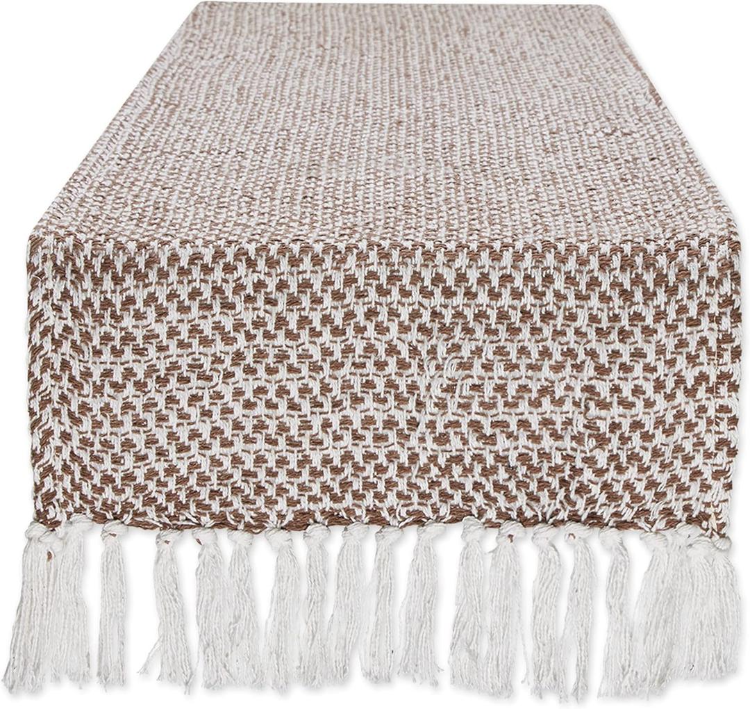 DII Woven Basics Collection 100% Cotton Knit Table Runner, 15x72, Bark Brown