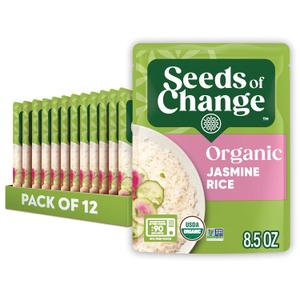 SEEDS OF CHANGE Certified Organic Jasmine Rice, Organic Food, 8.5 oz Pouch (Pack of 12) (EXP 06/30/27)