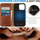 SHIELDON Case for iPhone 15 Pro Max 6.7", Genuine Leather Wallet Flip Magnetic Cover RFID Blocking Credit Card Holder Kickstand TPU Shockproof Case Compatible with iPhone 15 Pro Max 5G - Retro Brown