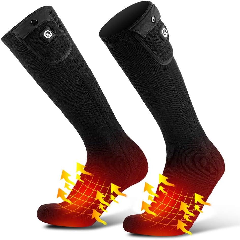 SAVIOR HEAT Heated Socks for Men Women, 150 Fast Heating Electric Ski Socks, 7.4V 2200mAh Rechargeable Battery Powered, Carbon Fiber Toe Warmers for Skiing Hunting Fishing Outdoor Work (Large)
